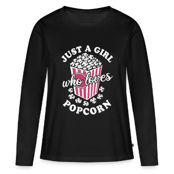 Juste une fille qui aime le pop-corn - croustillant et délicieux - T-shirt manches longues Premium bio Femme - noir - Devant - Julia (174cm)