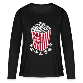 Popcorn frais - croustillant, délicieux - Cadeau - T-shirt manches longues Premium bio Femme - noir - Devant - Julia (174cm)