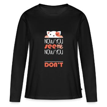 Hide cat saying meow cat lady - Women's Premium Organic Long Sleeve Shirt - black - Front - Julia (174cm)