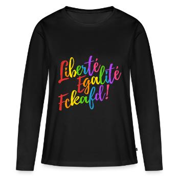 Liberté Egalité Fckafd - Gegen AFD, gegen rechts - Frauen Premium Bio Langarmshirt - Schwarz - Vorne - Julia (174cm)