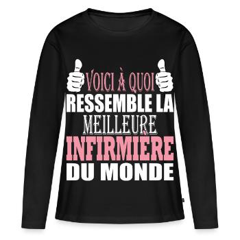 Cadeau rigolo infirmière - Meilleure infirmière - T-shirt manches longues Premium bio Femme - noir - Devant - Julia (174cm)