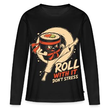 Roll With It Ninja Sushi - Frauen Premium Bio Langarmshirt - Schwarz - Vorne - Julia (174cm)