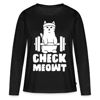 gym cat check me out meowt fit - T-shirt manches longues Premium bio Femme - noir - Devant - Julia (174cm)