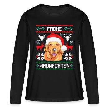 Golden Retriever Frohe Waunachten - Frauen Premium Bio Langarmshirt - Schwarz - Vorne - Julia (174cm)