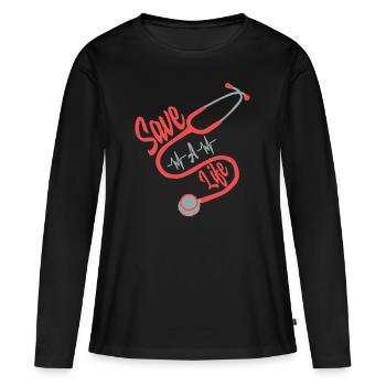 Nurse Stethoscope Gift - Women's Premium Organic Long Sleeve Shirt - black - Front - Julia (174cm)