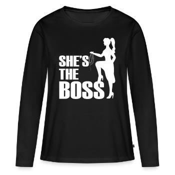 Cadeau bdsm elle est le patron - T-shirt manches longues Premium bio Femme - noir - Devant - Julia (174cm)