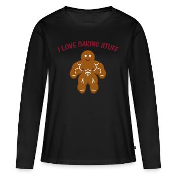 Lustiges Weihnachtsbäckerei-Muskel-Lebkuchen-Mann-Geschenk - Frauen Premium Bio Langarmshirt - Schwarz - Vorne - Julia (174cm)