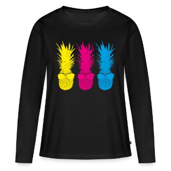 Pop Art PINAPPLES> Trois fruits Neon de couleur - T-shirt manches longues Premium bio Femme - noir - Devant - Julia (174cm)