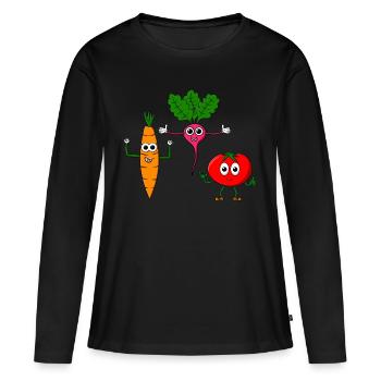 Vegetable course - three cool vegetables - Women's Premium Organic Long Sleeve Shirt - black - Front - Julia (174cm)