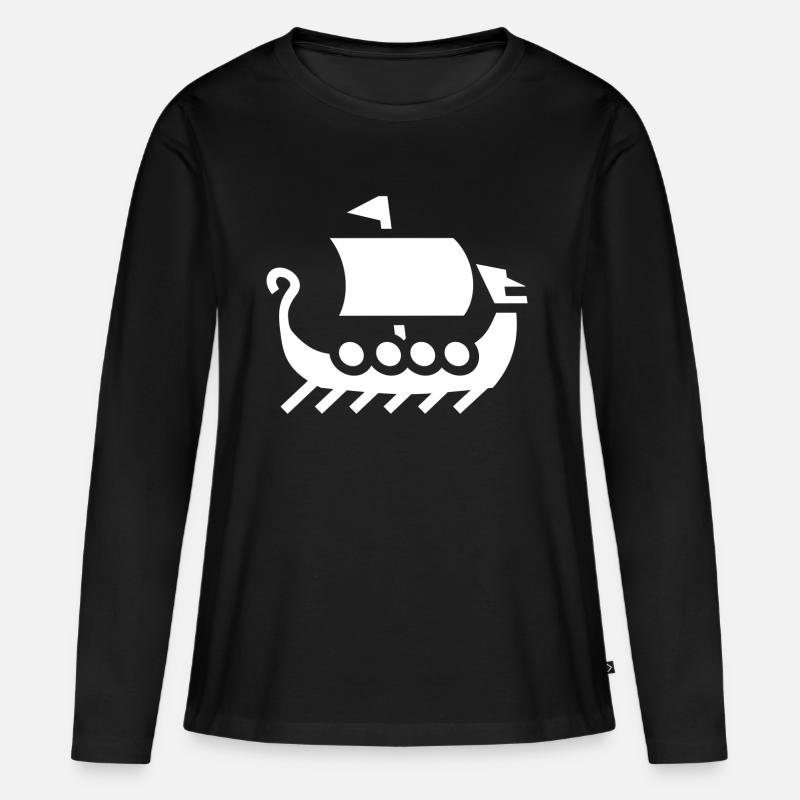 Wikinger Vikinger Schiff Segelschiff Segeln - Frauen Premium Bio Langarmshirt - Schwarz
