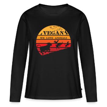 Vegan Vintage Sonne | Schönes Retro für Veganer - Frauen Premium Bio Langarmshirt - Schwarz - Vorne - Julia (174cm)
