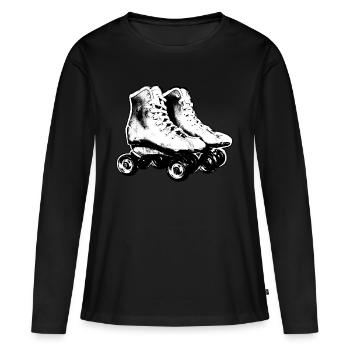 Rollschuhe Retro schwarz weiß - Frauen Premium Bio Langarmshirt - Schwarz - Vorne - Julia (174cm)