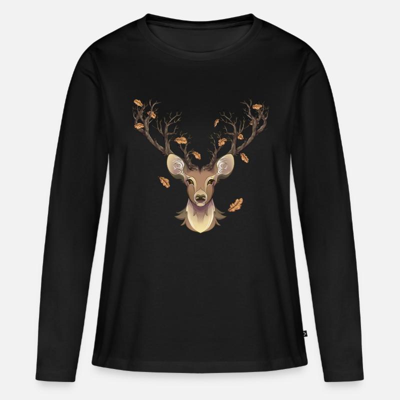Hirsch im Herbst - Frauen Premium Bio Langarmshirt - Schwarz