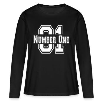 Numéro 1 - T-shirt manches longues Premium bio Femme - noir - Devant - Julia (174cm)