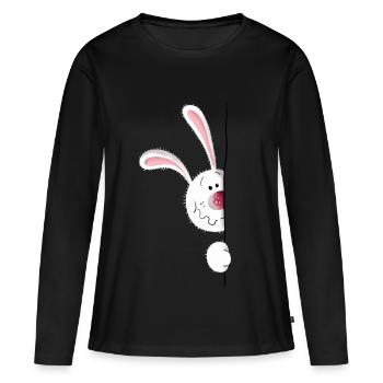 Blanc Lapin - T-shirt manches longues Premium bio Femme - noir - Devant - Julia (174cm)