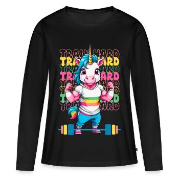 Licorne bodybuilder - T-shirt manches longues Premium bio Femme - noir - Devant - Julia (174cm)