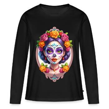 Tête de mort mexicaine Dia de Muertos Sugar skull - T-shirt manches longues Premium bio Femme - noir - Devant - Julia (174cm)