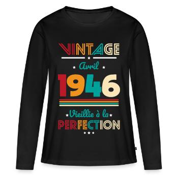 80. Geburtstag – Vintage – April 1946 - Frauen Premium Bio Langarmshirt - Schwarz - Vorne - Julia (174cm)