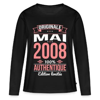 Anniversaire 18 ans - Originale - Mai 2008 - T-shirt manches longues Premium bio Femme - noir - Devant - Julia (174cm)