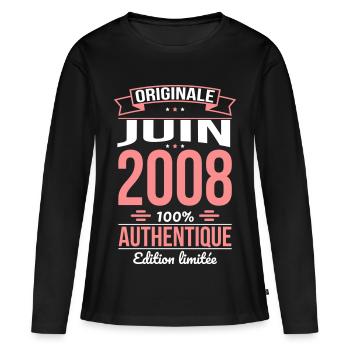 Anniversaire 18 ans - Originale - Juin 2008 - T-shirt manches longues Premium bio Femme - noir - Devant - Julia (174cm)