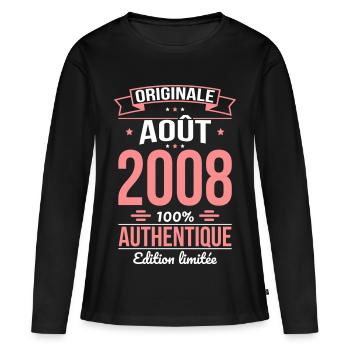 Anniversaire 18 ans - Originale - Août 2008 - T-shirt manches longues Premium bio Femme - noir - Devant - Julia (174cm)