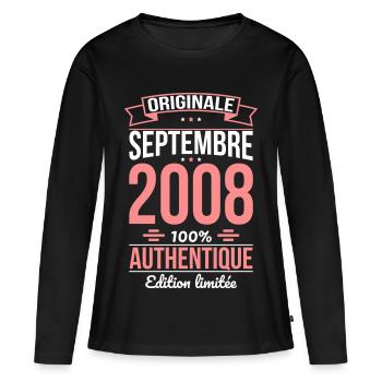 Anniversaire 18 ans - Originale - Septembre 2008 - T-shirt manches longues Premium bio Femme - noir - Devant - Julia (174cm)
