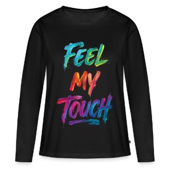 Feel My Touch Texte Coloré Peinture Imprimé - T-shirt manches longues Premium bio Femme - noir - Devant - Julia (174cm)