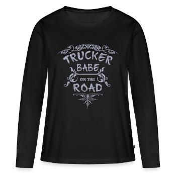 Truckerin Trucker Babe LKW Truck Fahrerin - Frauen Premium Bio Langarmshirt - Schwarz - Vorne - Julia (174cm)