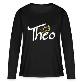 Nom de la couronne tag Theo - T-shirt manches longues Premium bio Femme - noir - Devant - Julia (174cm)