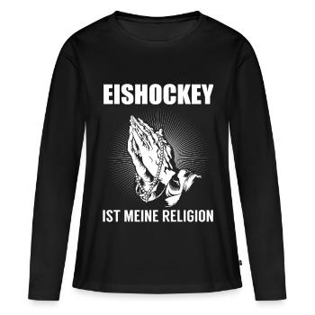 Hockey sur glace - ma religion - T-shirt manches longues Premium bio Femme - noir - Devant - Julia (174cm)