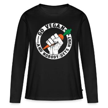 Aller végétalien et personne ne se blesse cadeau - T-shirt manches longues Premium bio Femme - noir - Devant - Julia (174cm)