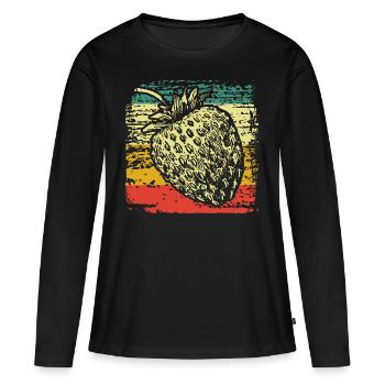 Erdbeere - Frauen Premium Bio Langarmshirt - Schwarz - Vorne - Julia (174cm)