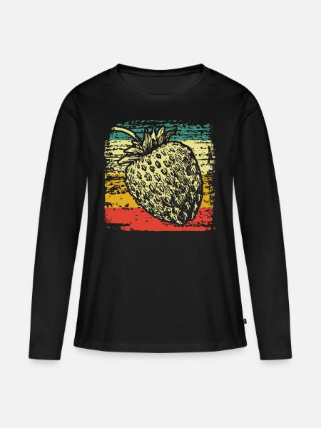 Erdbeere - Frauen Premium Bio Langarmshirt - Schwarz