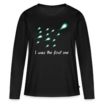 J'étais le premier - idée cadeau sperme sperme - T-shirt manches longues Premium bio Femme - noir - Devant - Julia (174cm)