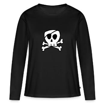 Crâne avec os croisés et cache-œil - T-shirt manches longues Premium bio Femme - noir - Devant - Julia (174cm)