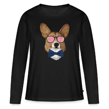 Corgi Hipster - T-shirt manches longues Premium bio Femme - noir - Devant - Julia (174cm)