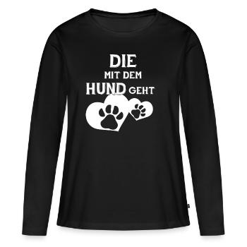 DIE MIT DEM HUND GEHT - Frauen Premium Bio Langarmshirt - Schwarz - Vorne - Julia (174cm)