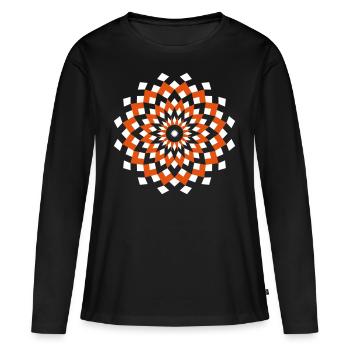 Mandala losanges blanc orange - T-shirt manches longues Premium bio Femme - noir - Devant - Julia (174cm)