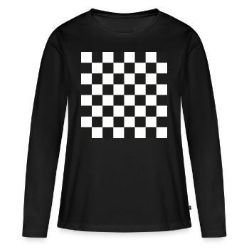 Schachbrett - Frauen Premium Bio Langarmshirt - Schwarz - Vorne - Julia (174cm)