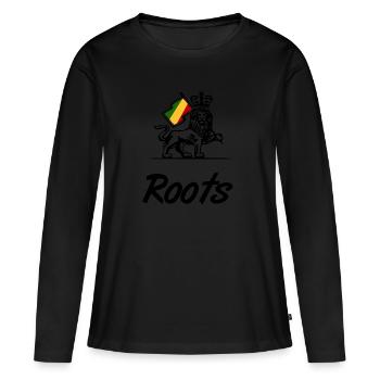 Roots Lion Loewe Reggae Rasta - Frauen Premium Bio Langarmshirt - Schwarz - Vorne - Julia (174cm)