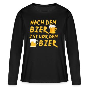 NACHDEM BIER IST VOR DEM BIER - Frauen Premium Bio Langarmshirt - Schwarz - Vorne - Julia (174cm)