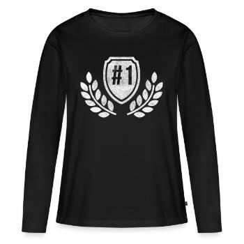 First Place Winner Best Number One Gift - Women's Premium Organic Long Sleeve Shirt - black - Front - Julia (174cm)