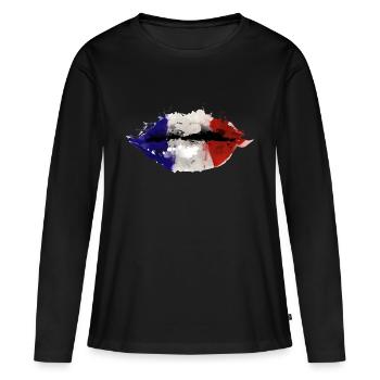 Frankreich Lippen - Frauen Premium Bio Langarmshirt - Schwarz - Vorne - Julia (174cm)