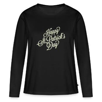 St. Patricks Day Green Irish Irland Lucky Happy - Frauen Premium Bio Langarmshirt - Schwarz - Vorne - Julia (174cm)