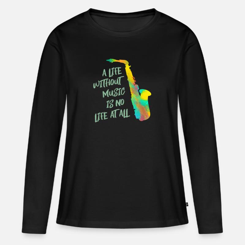saxophon - Frauen Premium Bio Langarmshirt - Schwarz