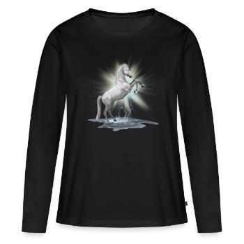 Chemise des chevaux - cheval blanc , moisissure - T-shirt manches longues Premium bio Femme - noir - Devant - Julia (174cm)
