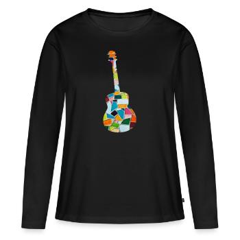 Gitarre bunt Hippie musikalisch Musikschule Musik - Frauen Premium Bio Langarmshirt - Schwarz - Vorne - Julia (174cm)
