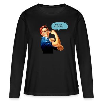 Rosie "Wir können alles" - Frauen Premium Bio Langarmshirt - Schwarz - Vorne - Julia (174cm)