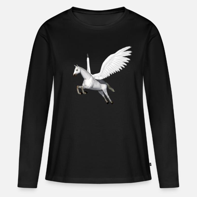 Pegasus, Pferd, Fliegendes Pferd, Pferd mit Flügel - Frauen Premium Bio Langarmshirt - Schwarz