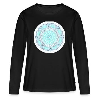 Mandala en bleu turquoise - T-shirt manches longues Premium bio Femme - noir - Devant - Julia (174cm)